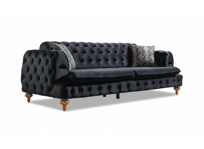 Luxe Chesterfield bankstel met drie zitplaatsen Zwarte bankstel inrichting