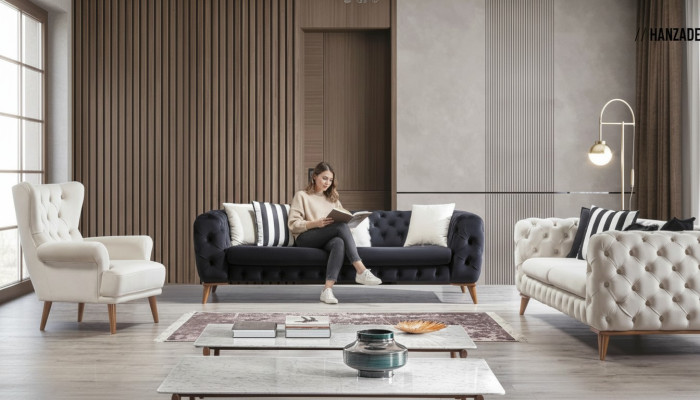 Fauteuil 1-zits Wit Woonkamer Textiel Design Chesterfield Oorfauteuil