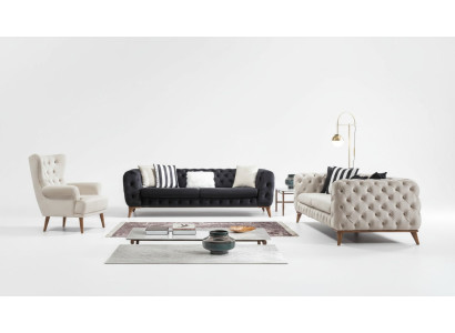 Fauteuil 1-zits Wit Woonkamer Textiel Design Chesterfield Oorfauteuil