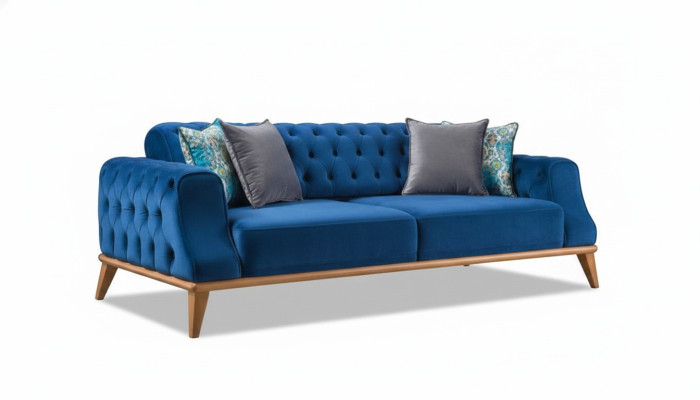 Bankstel 3-zits Blauw Woonkamer Klassieke Chesterfield Elegante Stijl.