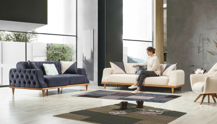Bankstel 3-zits Beige Woonkamer Elegant Ontwerp Chesterfield Italiaanse Stijl