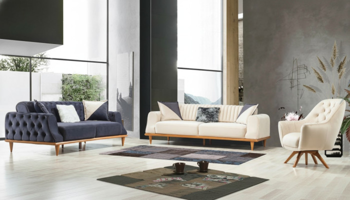 Bankstel 3-zits Beige Woonkamer Elegant Ontwerp Chesterfield Italiaanse Stijl