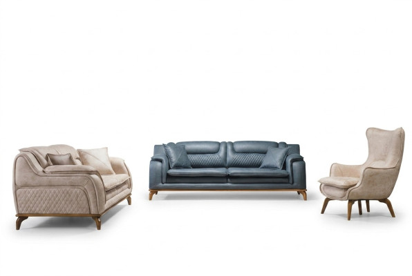 Sofaset 3+3+1 zits Blauwe fauteuil Luxe lederen bank Bank Meubels Western Stijl