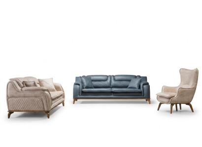 Sofaset 3+3+1 zits Blauwe fauteuil Luxe lederen bank Bank Meubels Western Stijl