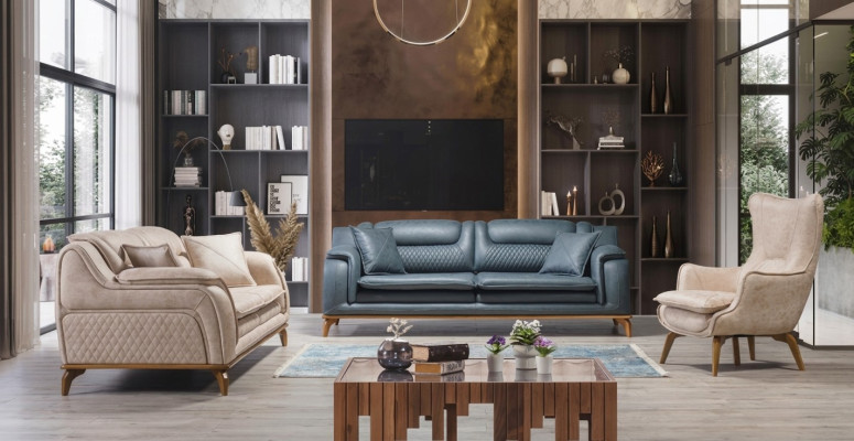 Bank Blau 3-zits woonkamer bankstel design Chesterfield Italiaanse stijl meubels