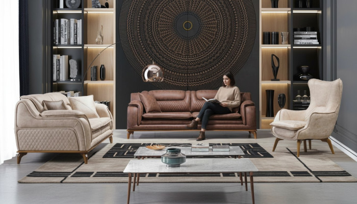 Bank Bruin 3-zits Woonkamer Klassiek Design Luxe Italiaanse Stijl 3-zits