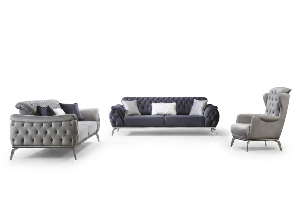 Bankstel 3+3+1 Zits Blauwe Fauteuil Luxe Chesterfield Inrichting