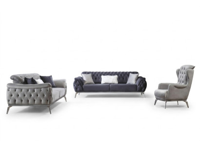 Bankstel 3+3+1 Zits Blauwe Fauteuil Luxe Chesterfield Inrichting