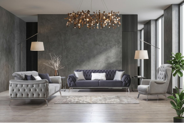 Bank Blau 3-zits woonkamer luxe ontwerp Chesterfield Italiaans