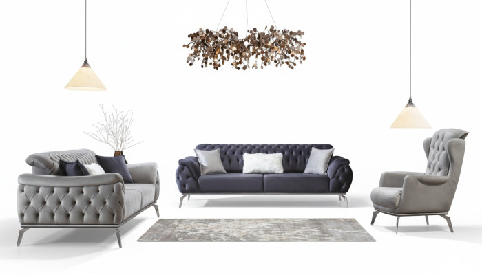 Bank Blau 3-zits woonkamer luxe ontwerp Chesterfield Italiaans