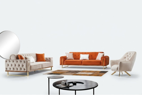 Bank Oranje 3-zits Woonkamer Luxe Chesterfield Italiaans