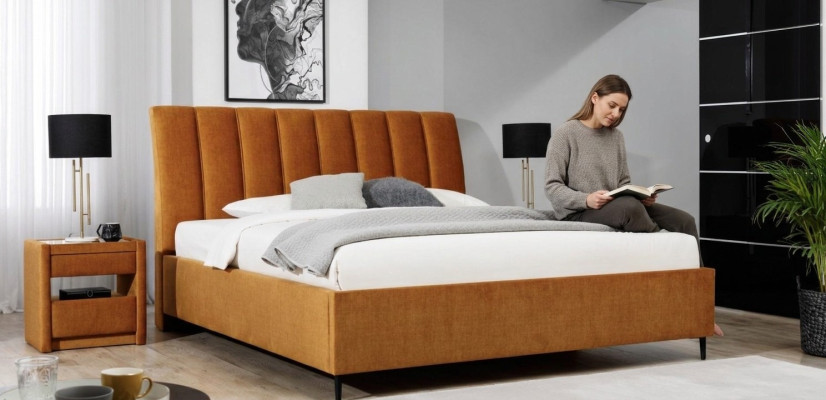 Bed oranje slaapkamer gestoffeerd meubilair textiel moderne stijl bedden