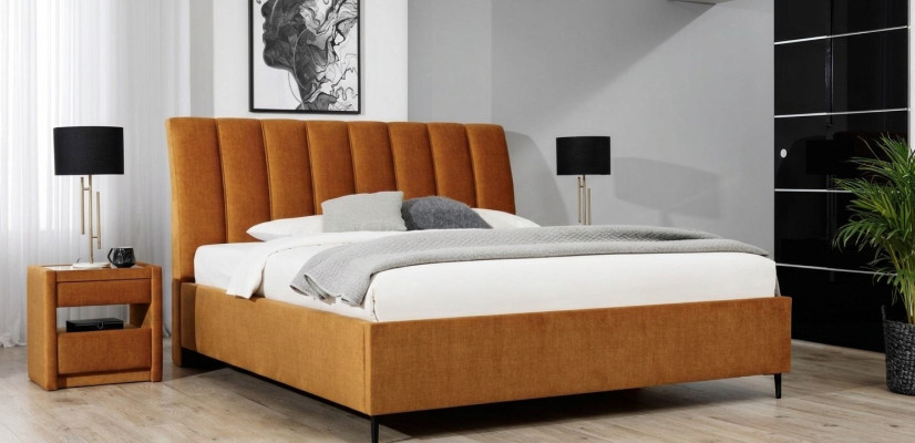 Bed oranje slaapkamer gestoffeerd meubilair textiel moderne stijl bedden