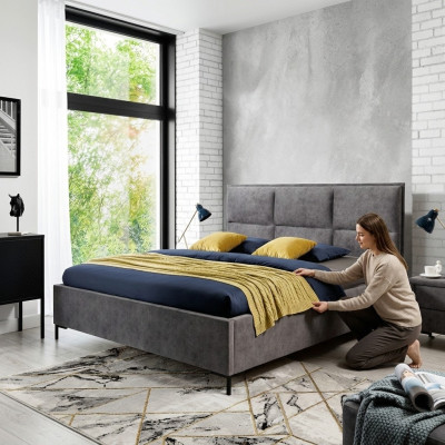 Bed Grijs Slaapkamer Hout Meubels Textiel Klassieke Art deco Stijl