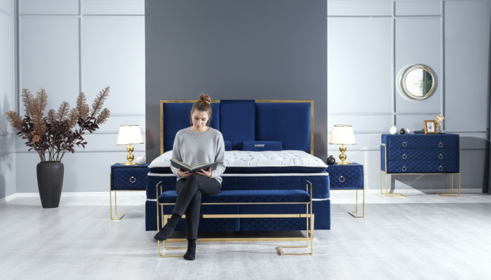Bed Blauw Metaal Meubel Ontwerp Elegant Slaapkamer Meubels Luxe Modern Nieuw