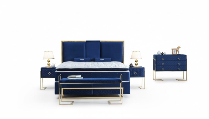 Bed Blauw Metaal Meubel Ontwerp Elegant Slaapkamer Meubels Luxe Modern Nieuw