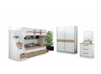 Hoogslaper stapelbed commode spiegel slaapkamer spiegel meubels kast 4-delig.