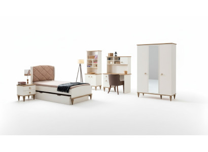 Uniseks slaapkamer jeugdkamer set bed nachtkastje boekenplank tafel 5-delig Nieuw