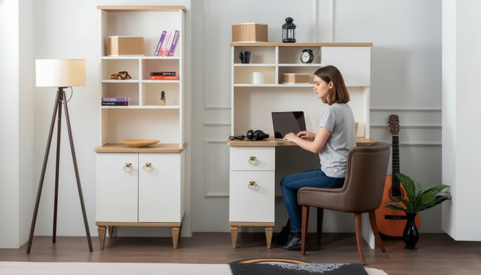 Bureau set bureau Beige boekenkast bureaus secretaris ontwerp 2-delig Nieuw