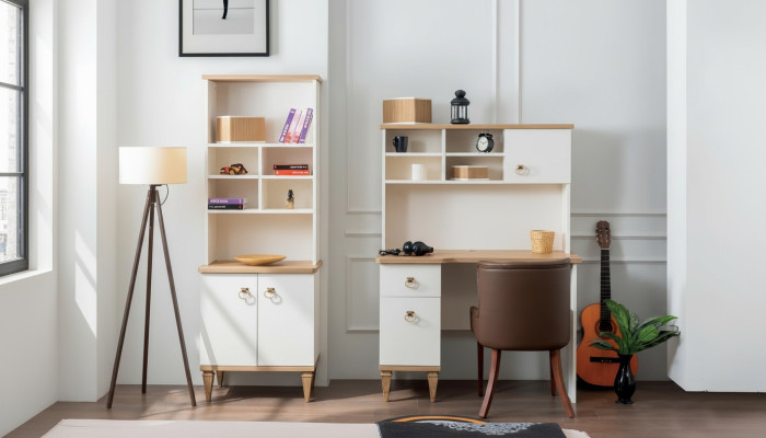 Bureau set bureau Beige boekenkast bureaus secretaris ontwerp 2-delig Nieuw