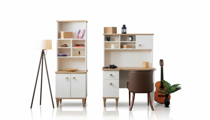 Bureau set bureau Beige boekenkast bureaus secretaris ontwerp 2-delig Nieuw
