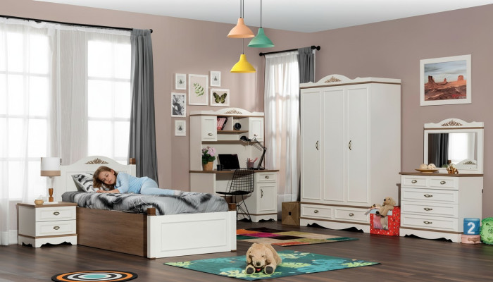 Klassieke kinderkamer jeugdkamer slaapkamerset compleet 5-delig. Hout Nieuw