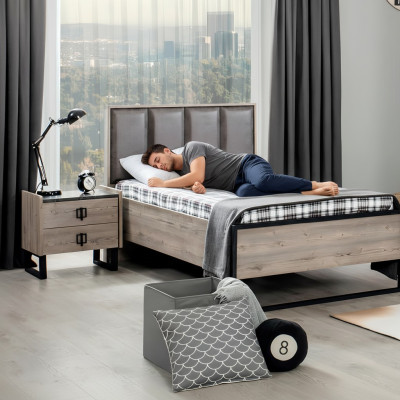 Loft Design Bedden Slaapkamer Bed Hout met Gestoffeerd Hoofdeinde Bedframe Nieuw