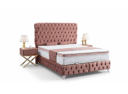 Boxspring Rosa Chesterfield Bed Elegante Design Luxe 2x Nachtkastjes 3-delig.