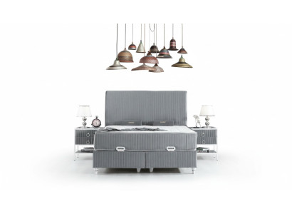 Slaapkamer set Grijs Metaal Bed Boxspring Design 2x Nachtkastjes Nieuw 3-delig.