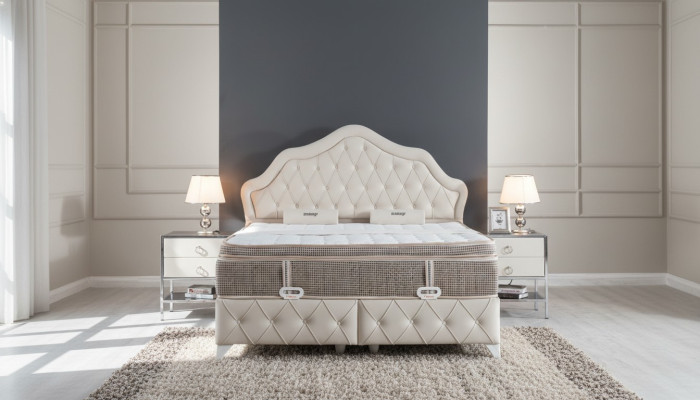 Slaapkamer Set Wit Bed Ontwerp Stijl Modern 2x Nachtkastjes Boxspring 3-dlg. Nieuw