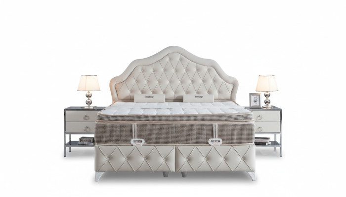 Slaapkamer Set Wit Bed Ontwerp Stijl Modern 2x Nachtkastjes Boxspring 3-dlg. Nieuw