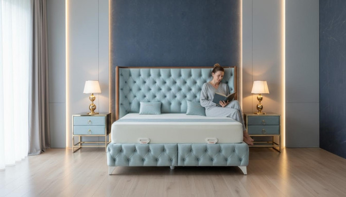 Slaapkamer set Wit Metaal Bed Chesterfield Luxe Stijl 2x Nachtkastjes 3-delig.
