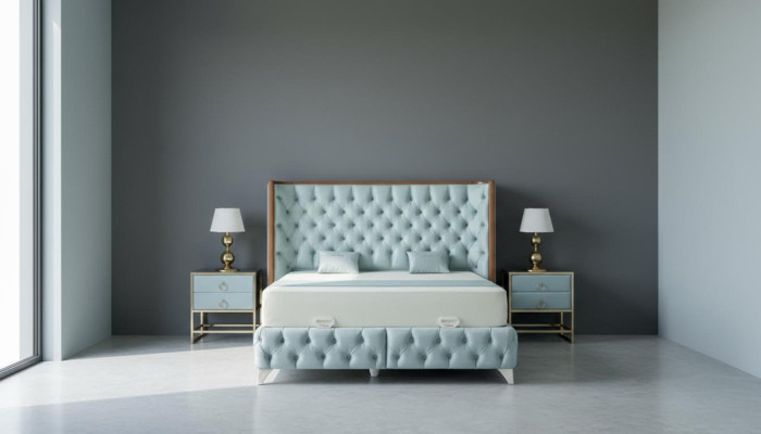 Slaapkamer set Wit Metaal Bed Chesterfield Luxe Stijl 2x Nachtkastjes 3-delig.