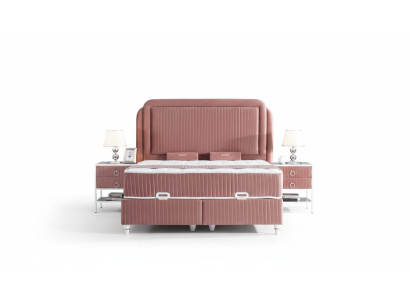 Slaapkamer Set Roze Metalen Bed Stijl 2x Nachtkastjes Modern Nieuw 3-delig.