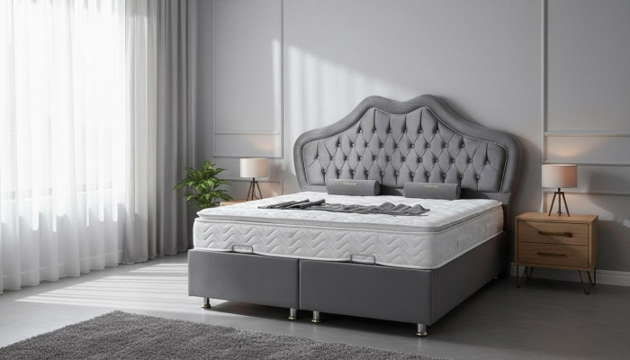 Bed Grijs Tweepersoonsbed Boxspring Bedden Stijl Stof Chesterfield 160x200