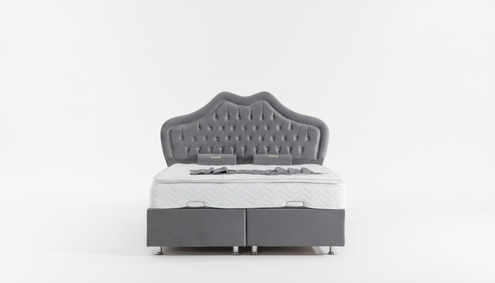 Bed Grijs Tweepersoonsbed Boxspring Bedden Stijl Stof Chesterfield 160x200