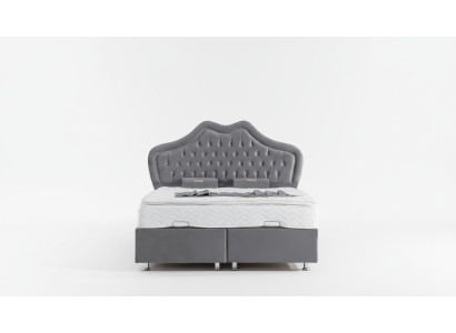 Bed Grijs Tweepersoonsbed Boxspring Bedden Stijl Stof Chesterfield 160x200