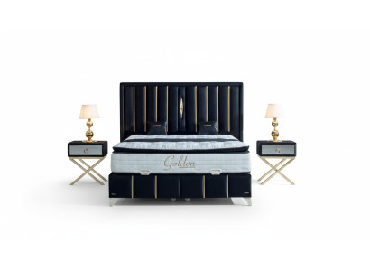Luxe slaapkamer fluweel metalen bed tweepersoonsbed 2x nachtkastje bedden meubels 3-delig.