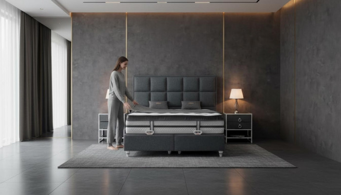 Slaapkamer set Grijs Bed Ontwerp Modern Luxe 2x Nachtkastjes 3-dlg.