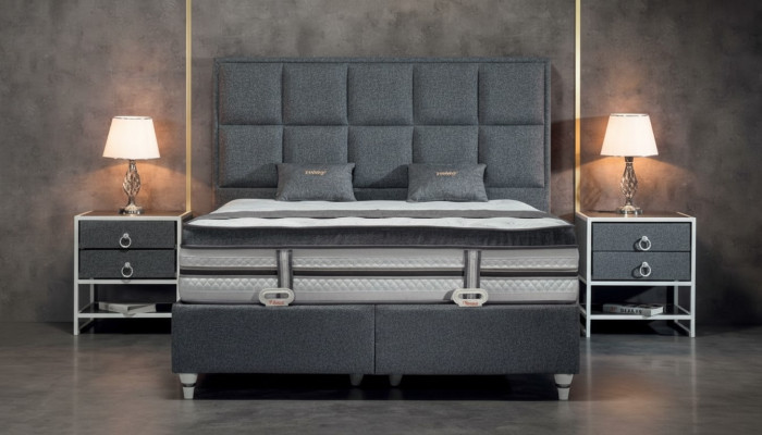 Slaapkamer set Grijs Bed Ontwerp Modern Luxe 2x Nachtkastjes 3-dlg.