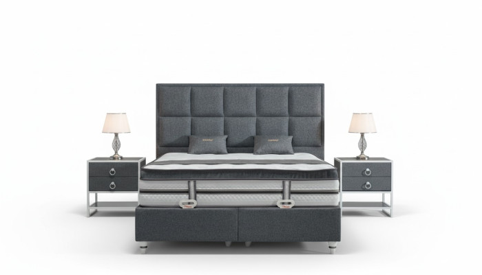 Slaapkamer set Grijs Bed Ontwerp Modern Luxe 2x Nachtkastjes 3-dlg.