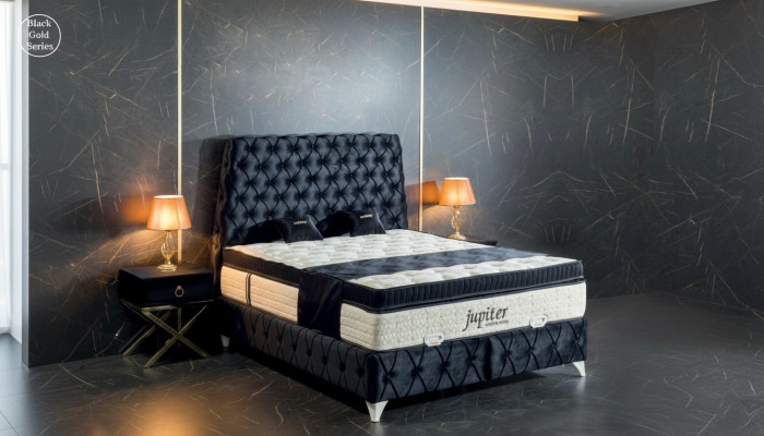 Slaapkamer Set Zwart Bed Nachtkastje Chesterfield Bedden Meubels Fluweel 3-delig.