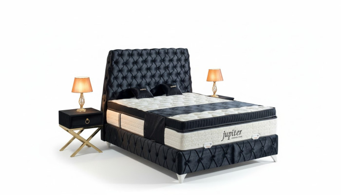 Slaapkamer Set Zwart Bed Nachtkastje Chesterfield Bedden Meubels Fluweel 3-delig.