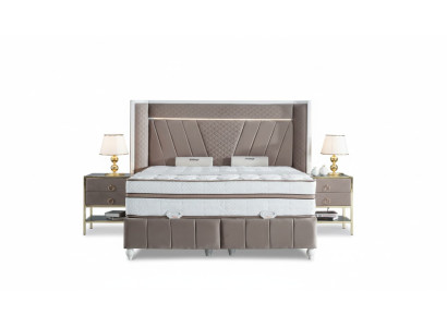 Luxe slaapkamer set Beige Bed 2x Nachtkastje Bedmeubels LED 3-delig