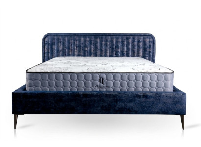 Bed Blauw Tweepersoonsbed Slaapkamer Hout Meubel Ontwerp Elegant Bekleed Stof Nieuw