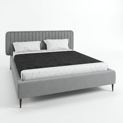 Bed Grijs Tweepersoonsbed Slaapkamer Hout Meubel Design Elegant Bekleed Stof Nieuw