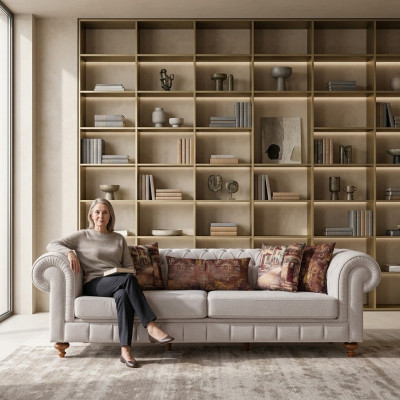 Bankstellen Stof Modern Bank 3-zits Bankstellen Ontwerp Bank Bekleding Beige