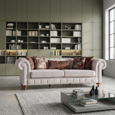 Bankstellen Stof Modern Bank 3-zits Bankstellen Ontwerp Bank Bekleding Beige