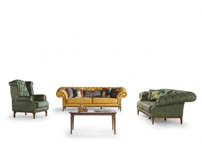 Groen-gele bankstel designer driezits luxe fauteuil 3+3+1 set.
