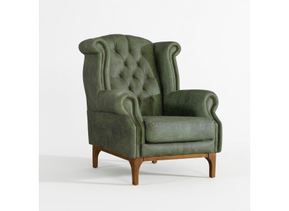 Groene Chesterfield luxe fauteuil gestoffeerde designer fauteuil met armleuningen.